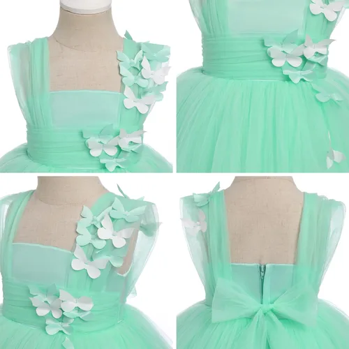Vista 3 de Vestido tutú de tul para niña pequeña, vestido de mariposa y flores para niña, trajes formales de cumpleaños, vestidos de pastel