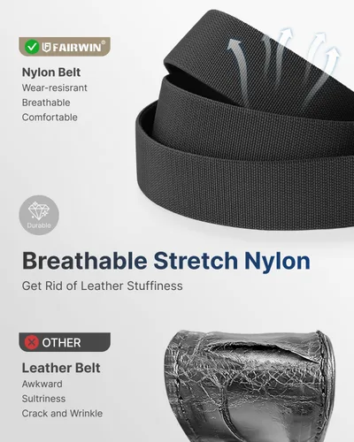 Vista 4 de FAIRWIN Cinturón de trinquete para hombre, cinturones de nylon para golf y trabajo con hebilla automática de liberación rápida, cinturón casual