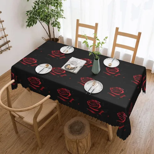 Vista 15 de Mantel rectangular de encaje de poliéster con lunares negros, 54 x 72 pulgadas, resistente a las arrugas, lavable, mantel grueso