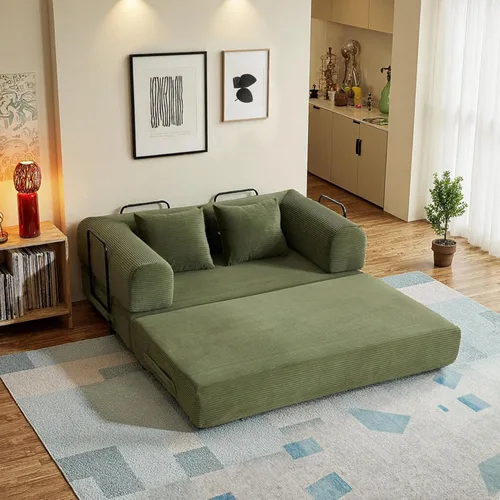 Vista 16 de Sofá Cama Convertible de 59 Pulgadas, Cama de Sofá de Pana Sin Estructura, Sofá Cama Futón Extraíble, Sofá Plegable para Sala de Estar