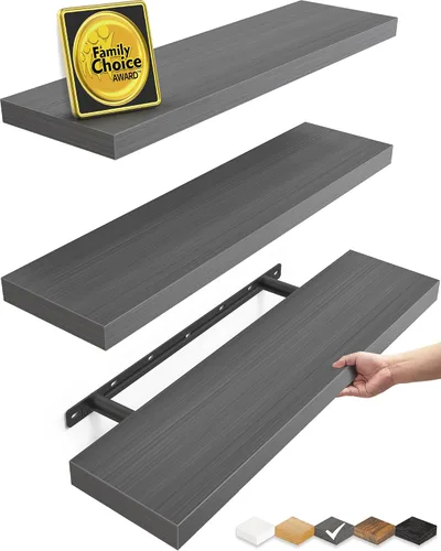 Vista 14 de BAYKA Estantes flotantes para pared, estantes de madera rústica montados en la pared para baño, dormitorio, sala de estar, cocina, estante colgante
