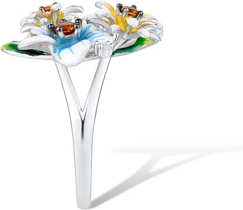 Vista 3 de Santuzza Anillo de plata de ley 925 con diseño de flores esmaltadas para mujer
