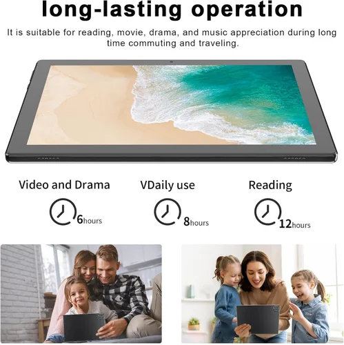Vista 2 de HOTTABLET 10" Tableta Android 15 de 12 (4+8Expand) GB RAM+64GB ROM, cámara dual de 2+8MP, batería de 6000mAh (Tableta+estuche+lápiz capacitivo)