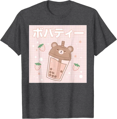 Vista 34 de Camiseta estética Kawaii con diseño de oso lindo y té con leche burbuja, talla S Blanco