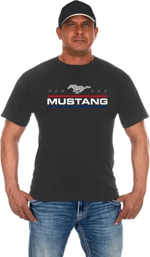 Vista 9 de JH DESIGN GROUP Camiseta de cuello redondo Ford Mustang Distressed Stars & Bars para hombre Negro
