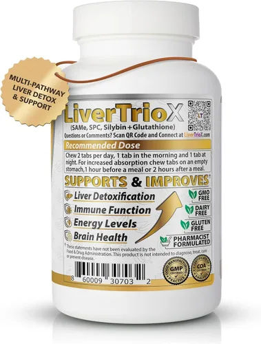 Vista 6 de LiverTrioX - Suplemento antioxidante integral para el hígado, tabletas masticables de suplemento hepático con el mismo, glutatión, silibina
