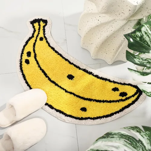 Vista 3 de FROZZUR Alfombra de baño de plátano, tapetes de baño para baño, bonita alfombra de bañera amarilla en forma de fruta, alfombra de baño de Navidad
