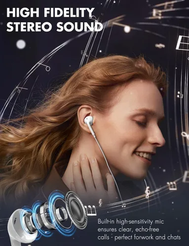 Vista 6 de Auriculares con cable, llamadas ultra claras y sin ruido: auriculares con cable de 0.138 in, auriculares intrauditivos con micrófono, compatibles