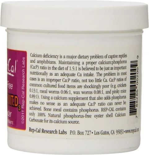 Vista 3 de Rep-Cal Calcio libre de fósforo con vitamina D3 - Polvo ultrafino 3.3 oz - Paquete de 2