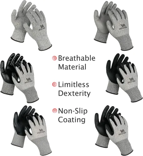 Vista 2 de Guantes de trabajo de seguridad resistentes a cortes de nivel 5 ACKTRA, 12 pares