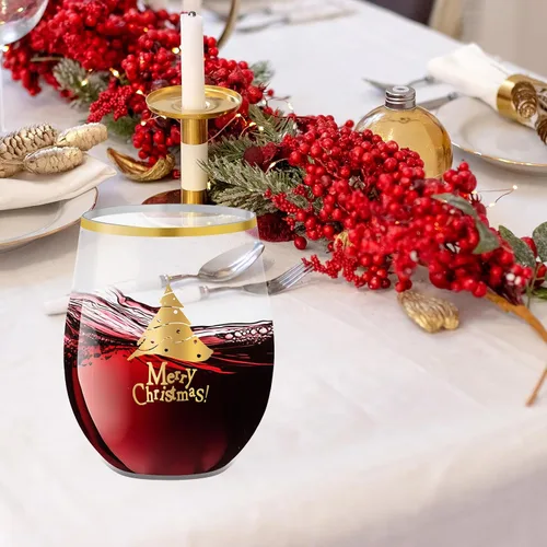 Vista 7 de SUT Copas de vino de plástico, copas de vino de Navidad de plástico, vasos de plástico, copas de vino desechables, vasos desechables, copas de vino
