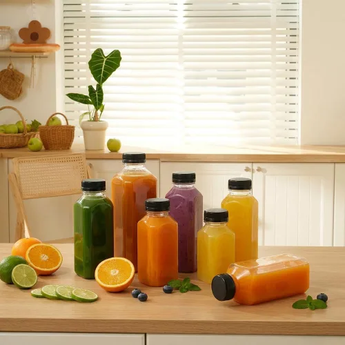 Vista 7 de 6 botellas pequeñas de plástico de 2 onzas con tapas, recipientes reutilizables transparentes a granel para bebidas a granel a prueba de fugas