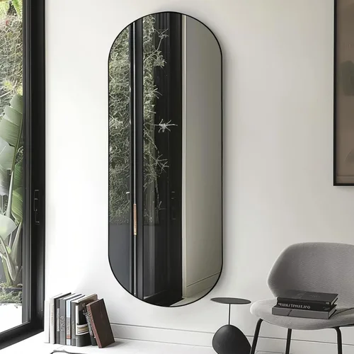 Vista 7 de ZHUNFA - Espejo de pie en forma de arco de longitud completa, espejo de piso ovalado de longitud completa, espejo de pared grande con arco superior