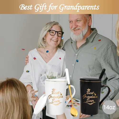 Vista 3 de Cabtnca Regalos para abuelos, el mejor juego de tazas para abuela y abuelo, regalos de Navidad para abuela y abuelo de nieta y nietos, 14Oz Negro &