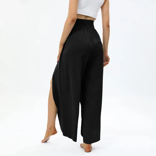 Vista 9 de Pantalones de pierna ancha con abertura y vuelo para mujer, pantalones de yoga de cintura alta, pantalones de pilates hippie, estilo bohemio, playa