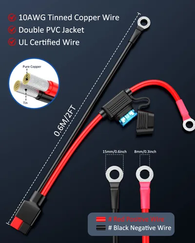 Vista 4 de ELECTOP Conector de 45 A a terminal de anillo tórico, compatible con adaptador de puerto de anuncios, cable conector de batería de 10 AWG
