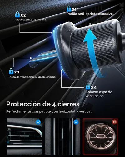 Vista 4 de Soporte de teléfono para ventilación de aire mejorado 2026 para automóvil con nuevo clip de gancho de metal, práctico Negro Gris