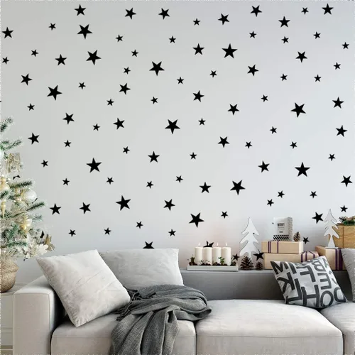 Vista 4 de Calcomanías de estrella negra para decoración de guardería, calcomanías removibles para despegar y pegar, calcomanías de vinilo para decoración