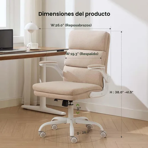 Vista 2 de amseatec Silla de Oficina Ajustable para Escritorio de Respaldo Medio Ejecutiva Cómoda de Tela Ergonómica con Soporte para la Espalda Silla de Beige