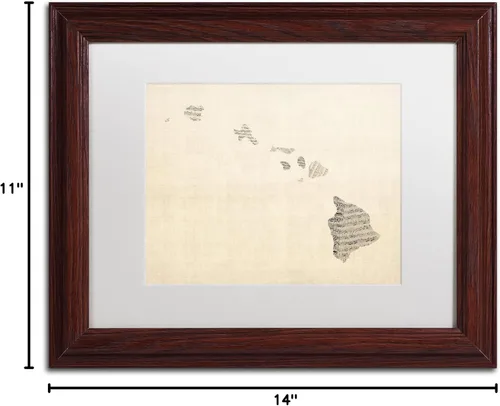 Vista 7 de Old Partituras Map of Hawaii de Michael Tompsett, blanco mate, marco de madera de 11 x 14 pulgadas