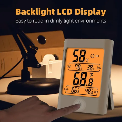 Vista 4 de Termómetro digital interior de 2.7 pulgadas, medidor de temperatura, higrómetro humidistato con registros de humedad y temperatura MAX y MIN