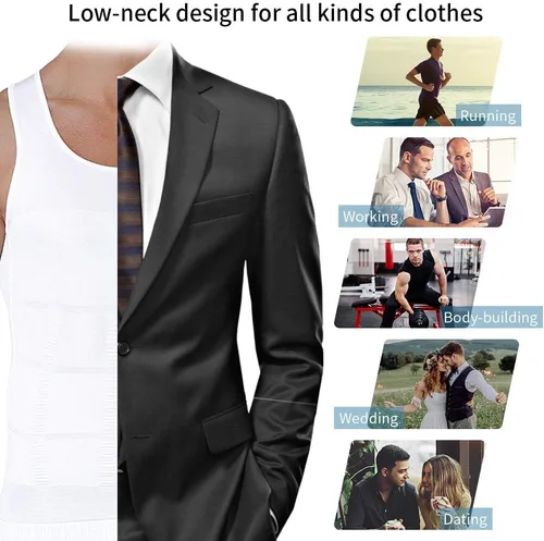 Vista 4 de GSKS Compression Shirts for Men Body Shaper Slimming Shirts Shapewear with Zipper