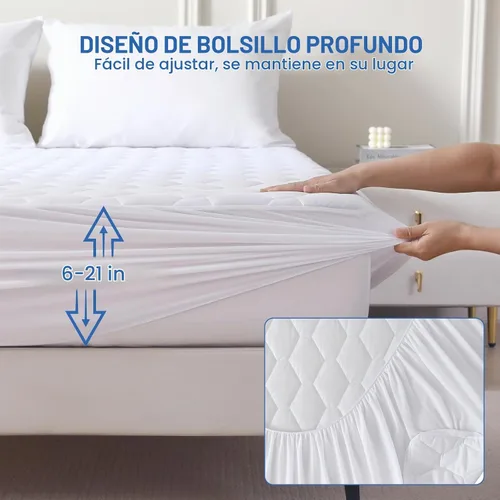 Vista 5 de MUXHOMO Protector de colchón Twin, funda de colchón acolchada Twin 100% impermeable, protector de colchón tipo almohadilla silencioso, suave