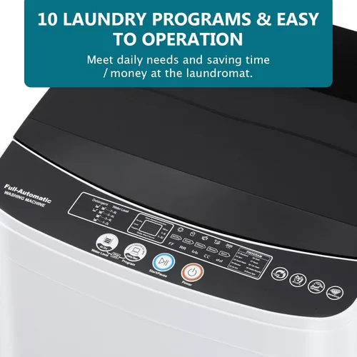 Vista 5 de Lavadora portátil de 1.9 pies cúbicos, lavadora eléctrica completamente automática con 10 programas, combo compacto de lavado y centrifugado de ropa