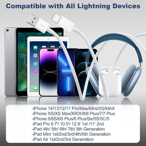 Vista 2 de Paquete de 2 cargadores de iPhone [certificado MFi] USB A a Lightning de carga rápida y sincronización de datos para iPhone 14 13 12 11 Pro Max XR