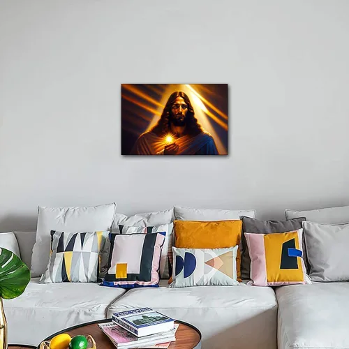 Vista 4 de Lienzo decorativo para pared de sala de estar, impresión retro con luz de esperanza de Jesús, 1 panel, póster de lienzo moderno para dormitorio