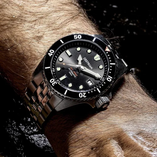 Vista 6 de Cestrian Dive Series Midnight Grey Dial Black Ceramic Bezel Steel Bracelet Automatic 300M Mens Watch