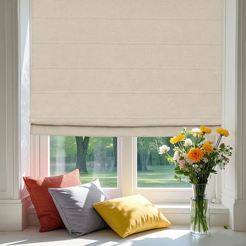 Vista 2 de Persianas romanas personalizadas beige, tela lavable, opacas, inalámbricas, para ventanas, puertas, ventanas de cocina, fáciles de instalar