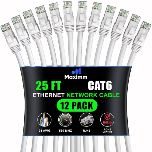 Vista 63 de Maximm Cable Ethernet Cat6 de 7 pies, 10 Gbps 550 MHz, negro, paquete de 12