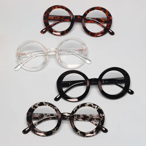 Vista 5 de LUR Gafas de lectura redondas de gran tamaño para mujer, paquete de 4 unidades, marco grande +0.50