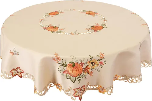 Vista 8 de Simhomsen Manteles Decorativos Pequeños Bordados de Otoño y Cosecha con Calabazas para Acción de Gracias (Redondo 34 pulgadas)