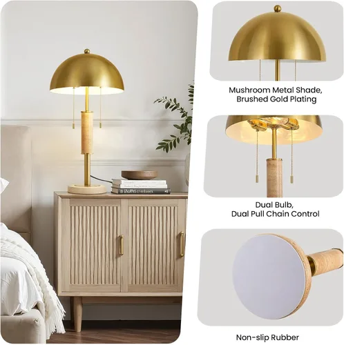 Vista 5 de KAISITE Juego de 2 lámparas de mesa modernas de 61 cm para sala de estar, lámpara de mesita de noche de metal dorado con travertino decorativo