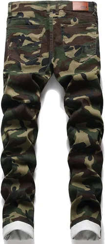 Vista 2 de RXXKKK Jeans clásicos de motociclista con cremallera y ajuste regular elástico para hombre