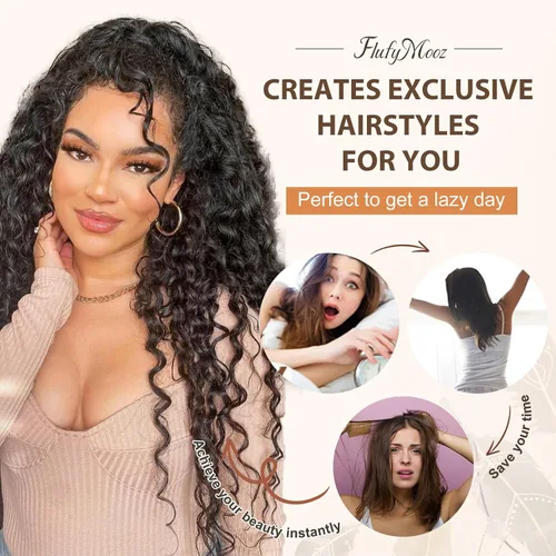 Vista 5 de Flufymooz Extensión de cola de caballo, 22 pulgadas, estilo bohemio, con cordón, extensiones de cabello para mujer, cola de caballo larga, rizada