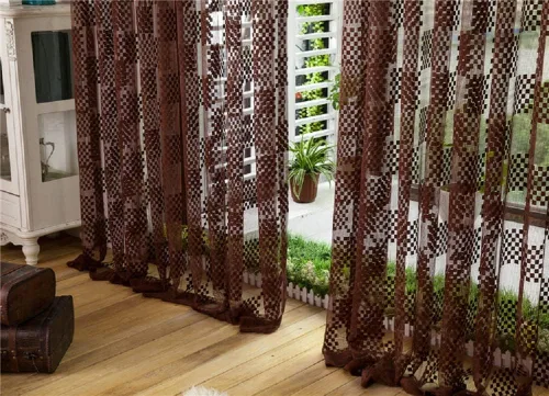 Vista 7 de New Jacquard Hollow Grid Sheer Curtains Elegant Drape Panel Rod Pocket Top Gauze Voile for Living Room Bedroom Balcony(1 Panel, W 54 x L 63 inch