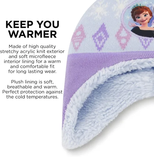 Vista 4 de Disney Juego de gorro y guantes de invierno para niñas de 2 a 4 años o Frozen 2 con gorro Elsa & Anna y guantes para niños de 4 a 7 años