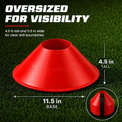 Vista 3 de American Challenge Conos de disco grandes (6 conos) Oversized Agility Training Cones with Carry Strap - Great Football, Basketball & Practice