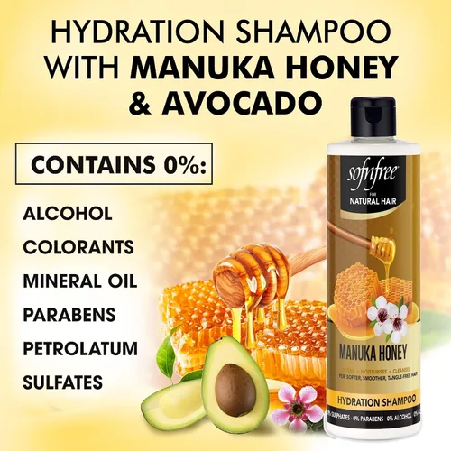 Vista 3 de Sofn'free Hydration - Champú de miel de manuka, hidratante natural para cabello ondulado y cabello rizado, añade brillo y suavidad, reduce