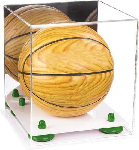 Vista 5 de Better Display Cases Mini acrílico - Miniatura (no tamaño completo) Baloncesto vitrina con elevadores negros y espejo (A015-BR)