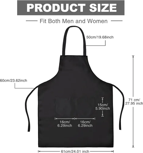 Vista 2 de Tarpop Paquete de 24 delantales con babero unisex, delantal comercial, delantal resistente para cocina, barbacoa, manualidades, para mujeres, Negro