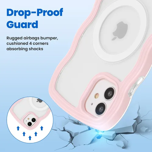 Vista 6 de ZCDAYE Funda magnética para iPhone 11, bonita funda con marco de ondas rizadas compatible con carga inalámbrica, funda protectora transparente