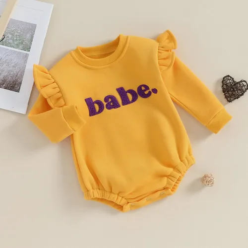 Vista 3 de FYBITBO Ropa de otoño e invierno para bebé, sudadera de manga larga con volantes, mameluco de burbujas, lindo atuendo cálido