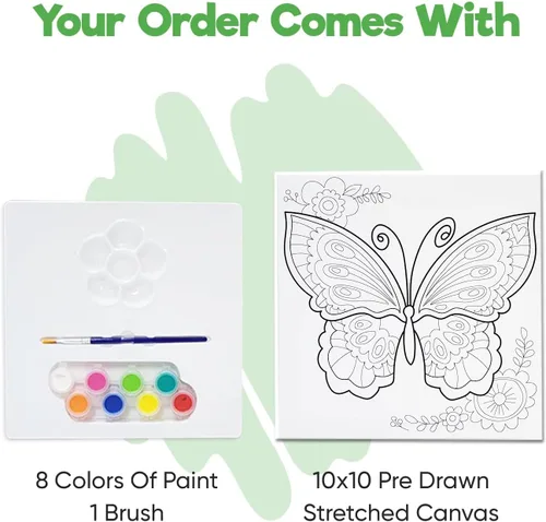 Vista 5 de Misco Juguetes de pintura de lienzo para fiestas, kit de arte de 11 piezas de lienzo predibujado para pintar y sorber, 8 colores y pincel incluidos