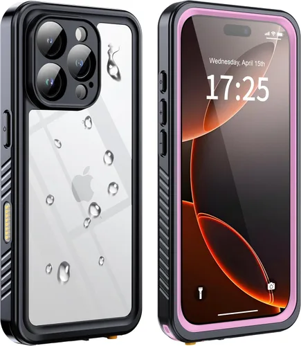 Vista 34 de ANTSHARE Funda impermeable IP68 para iPhone 16, negro/transparente Lente incorporada/protector de pantalla, protección militar contra caídas, funda