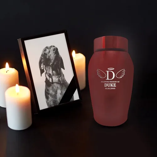 Vista 4 de Urna de perro personalizada: nombre y fecha de perro grabados, urnas de cremación de acero inoxidable para cenizas de perro con cierre hermético