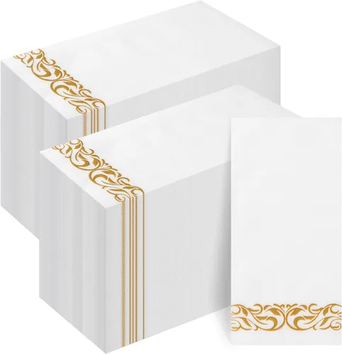 Vista 11 de Goodluck Paquete de 100 unidades de toallas de invitados con tacto de lino desechables – Toallas de mano de papel suaves y absorbentes para baño